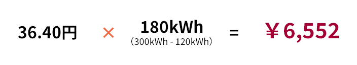 36.40円×180kWh(300kWh - 120kWh)=¥6,552